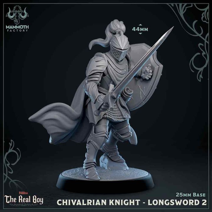 A Chivalrian Knight preparing for battle, shield raised and sword ready, showcasing detailed craftsmanship.