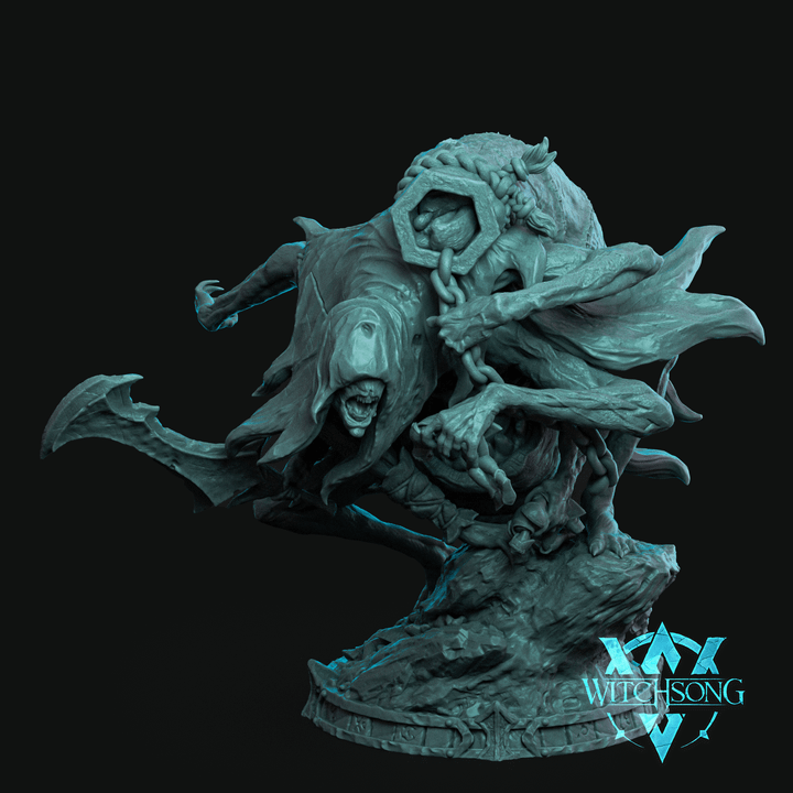 Full-figure Corpse Harvester miniature posed on a rocky base, featuring hooked claws and grotesque anatomy.