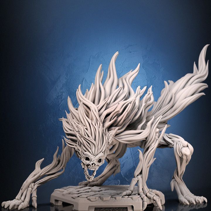 The Deadbeast miniature facing forward with an intimidating skeletal face and extended limbs.