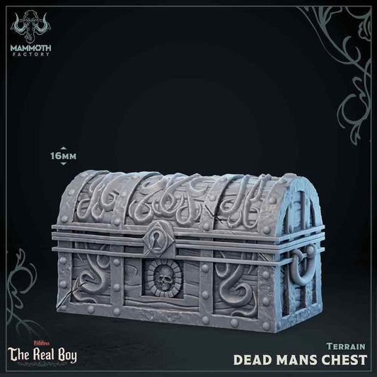 Dead Man’s Chest terrain piece, a classic treasure chest with ornate carvings, perfect for use as dungeon decor or loot marker in tabletop RPG settings.