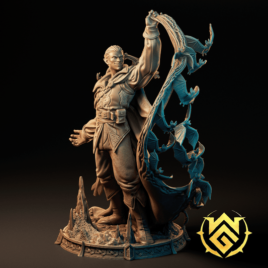 Dorian the Damned full miniature featuring vampire lord summoning bats, wearing detailed armor and standing on a gothic base.