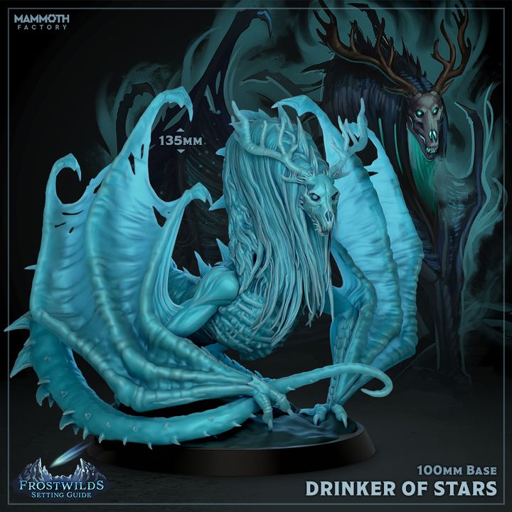 Drinker of Stars miniature with ethereal skeletal wings and haunting features, designed for tabletop RPGs like Dungeons & Dragons.