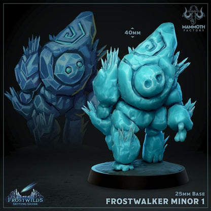 Frostwalker Minor 3D-printed miniature, an ice-bound creature designed for tabletop RPGs such as D&D, Pathfinder, and Warhammer.