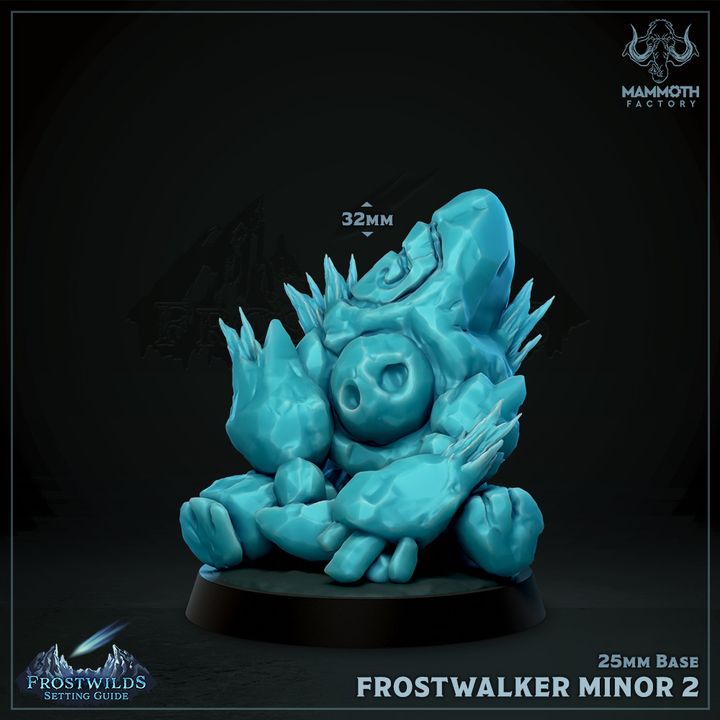 Frostwalker Minor 3D-printed miniature, featuring a small, detailed ice-bound creature designed for tabletop RPGs like D&D, Pathfinder, and Warhammer.