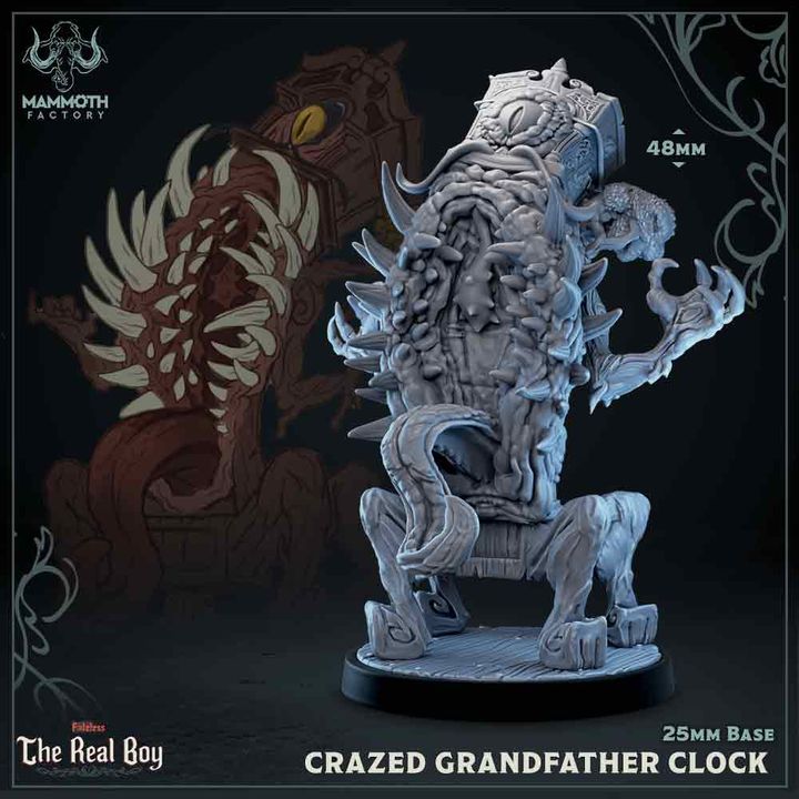 A crazed Grandfather Clock mimic, sprouting monstrous tendrils and sharp teeth, showcasing its transformation into a nightmare.