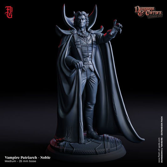 Vampire Patriarch Noble miniature standing with a regal pose, cape draped over his arm.