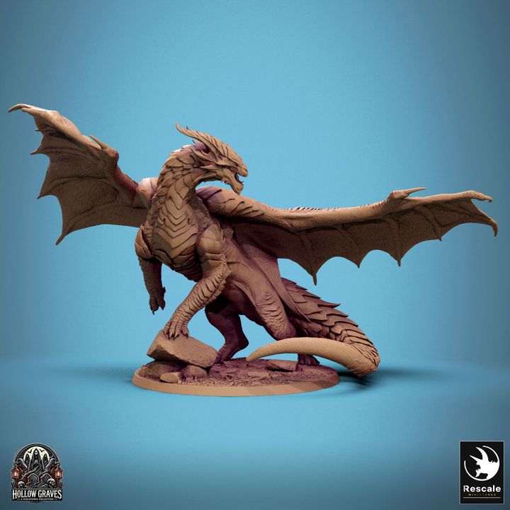 The front-facing view of the Legendary Metallic Copper Dragon displaying its fierce pose, muscular body, and outstretched wings, standing atop a detailed rocky base.