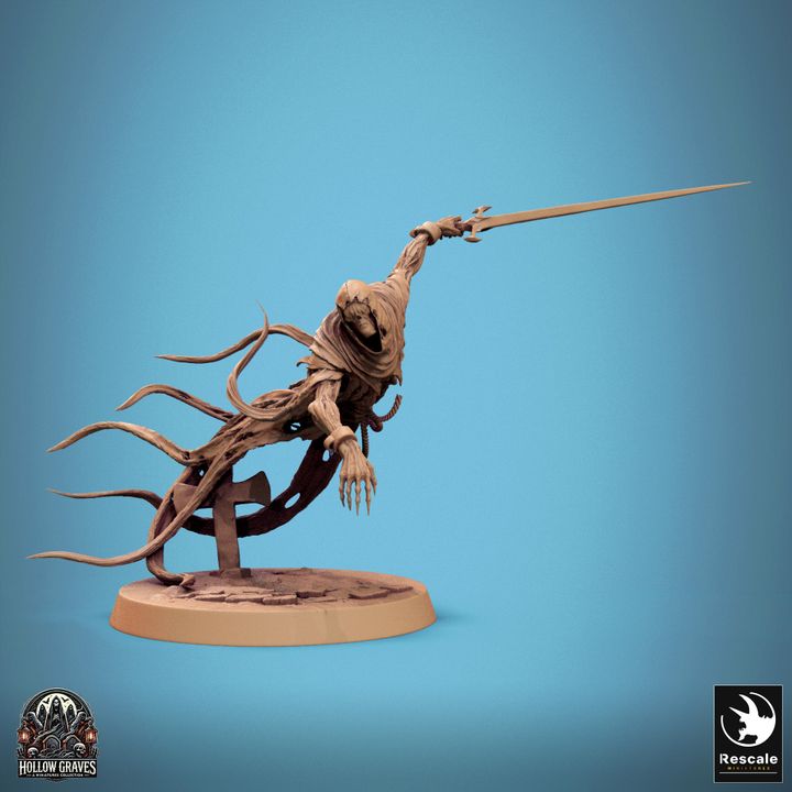 Hollow Graves Death Ghost sword raised upwards in a striking motion with forward momentum as the figure advances.