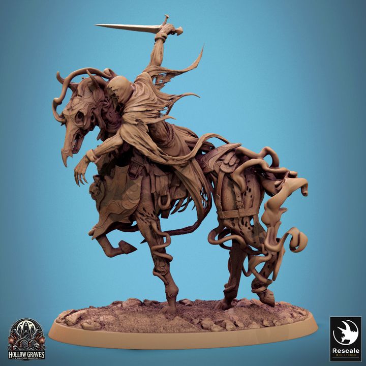 Doomstride mounted figure with sword drawn, rider leaning forward on galloping undead horse.