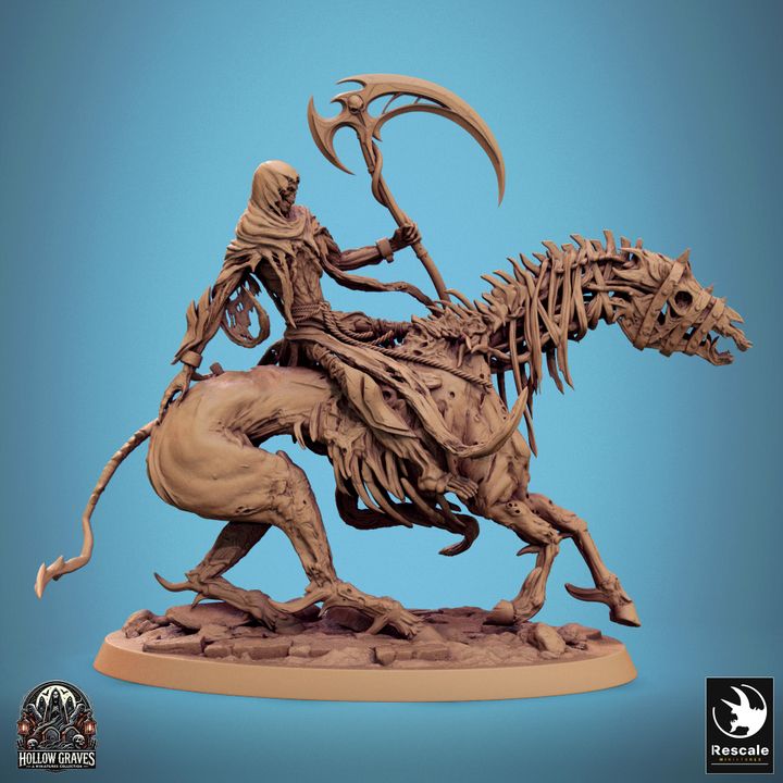 Wraithbound Cavalier braking his skeletal steed, prepared for combat.