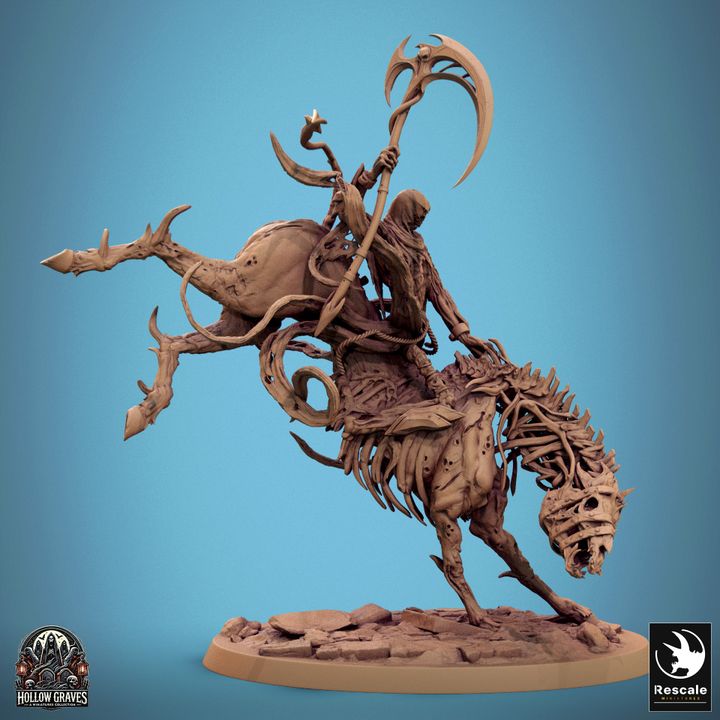 Wraithbound Cavalier kicking up dust while galloping on a skeletal horse.