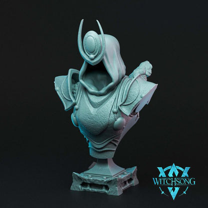Bust of Novalight Seraph with ornate celestial armor, featuring a hooded and mysterious visage.
