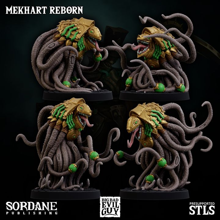 Four different poses of the Mekhart Reborn mechanical grell creature.