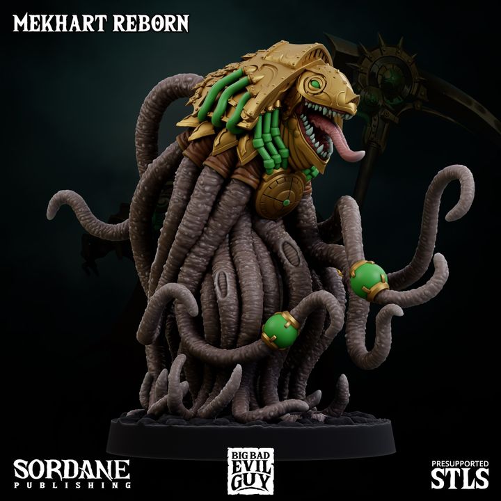 Mekhart Reborn with multiple tentacles and an open mouth, mechanical-themed miniature.