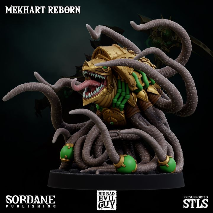 Mekhart Reborn facing to the side with visible mechanical and tentacle features.