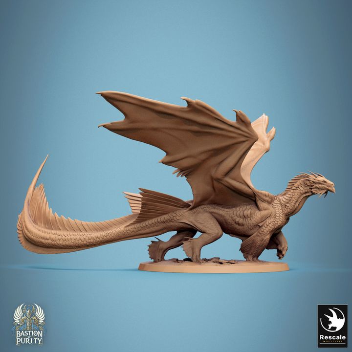 Side view of a Metallic Bronze Dragon stepping forward, showcasing detailed scales and wings, in a walking stance.