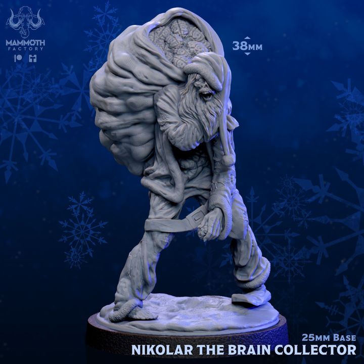 A Christmas zombie figurine named Nikolar the Brain Collector, depicted hunched over with a grotesque brain-filled sack and tattered clothing, perfect for dark fantasy TTRPGs like Dungeons & Dragons or Pathfinder.