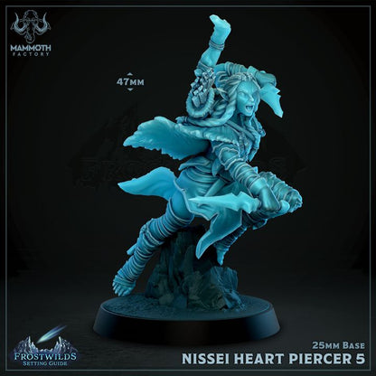 3D-printed Nissei Heart Piercer 5 miniature, an elven archer charging with a drawn bow, suitable for TTRPGs like Dungeons and Dragons and Pathfinder.