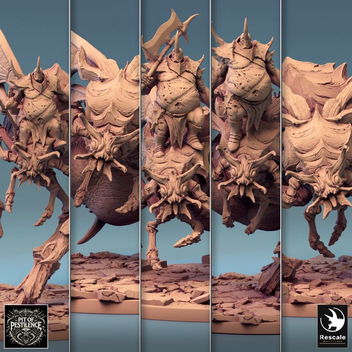 Collage of Kharax beetle poses featuring diverse stances, including hover, guard, attack, fly, pursuit, and speed. Each beetle demonstrates unique body positioning and mandible orientation, emphasizing the creature's predatory and defensive characteristics, ideal for dark fantasy settings.