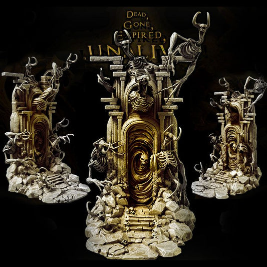 Portal of Undead Summoning dark fantasy terrain piece – skeletal archway with swirling void and crumbling stone base for Dungeons and Dragons or Pathfinder