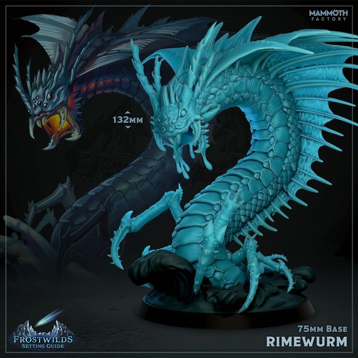 Rimewurm miniature inspired by the Remorhaz with spined, coiled body, ideal for frost-themed D&D and Pathfinder campaigns.