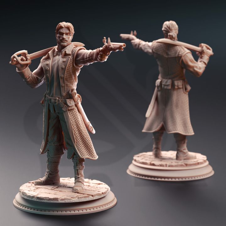 Rossa Cartel Enforcer with sword on shoulder and pointing forward, depicted in a confident stance. Ideal for use in Dungeons & Dragons or Pathfinder settings.