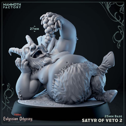 Satyr of Veto 2 lounging with grapes in hand, laughing with belly exposed, 27mm tall