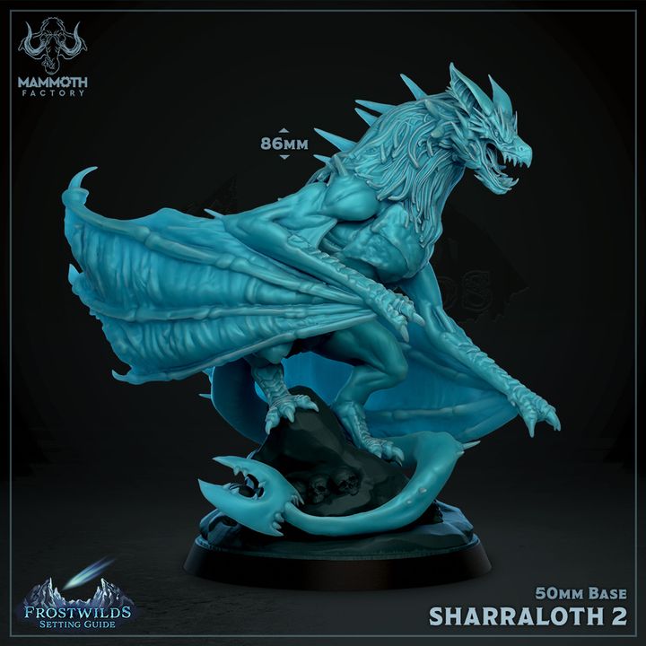 Sharraloth 2 wyvern, a detailed 3D-printed miniature in a dynamic leaping pose, designed for tabletop RPGs like Dungeons & Dragons, Pathfinder, and Warhammer.