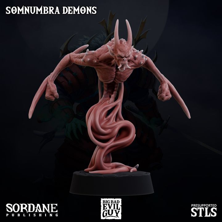 Somnumbra Demon with a gaping maw and outstretched claws, exuding an aura of malice. The demon's body appears to be disintegrating into a smoky vapor, giving a haunting presence suitable for dark fantasy and horror tabletop RPGs.