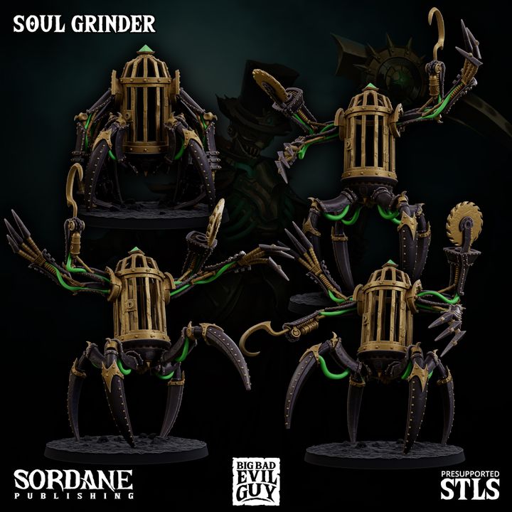 Soul Grinder with a cage torso and spiked limbs, standing menacingly, perfect for horror and dark fantasy TTRPG settings.