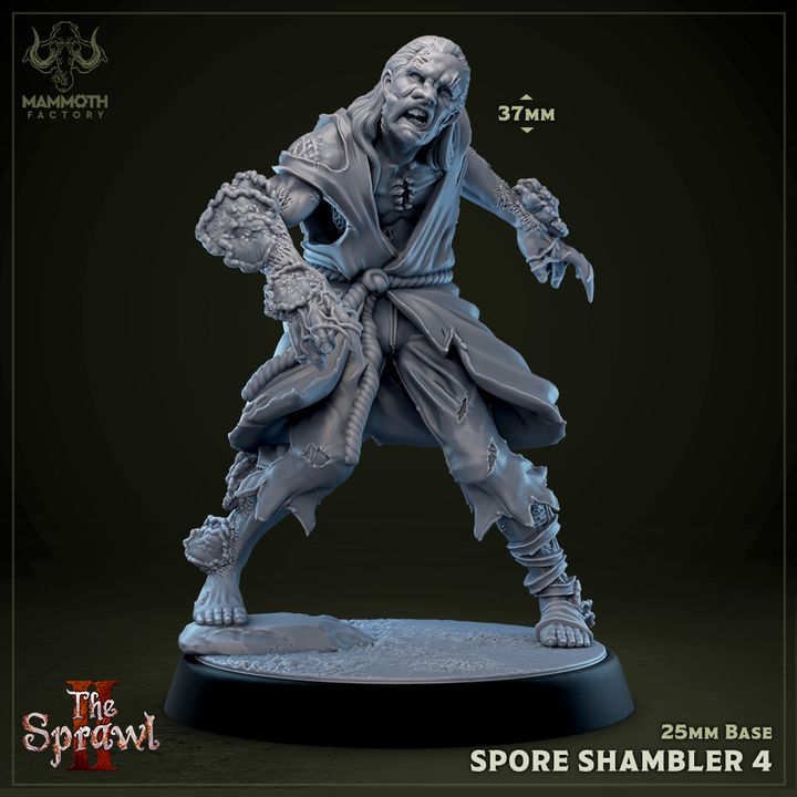 Mutated shambler with large fungal arm, mid-motion pose, grimacing face. Brings an unsettling aura to grim tabletop scenarios.