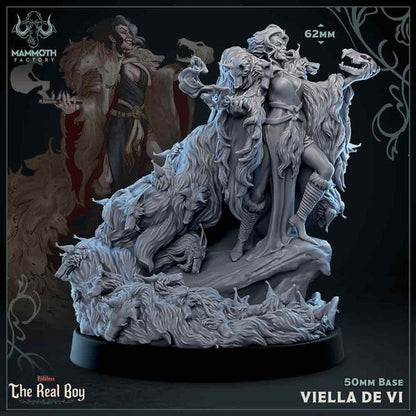 Front view of Viella De Vi miniature, depicting a woman entwined with a swirling mass of hound pelts, inspired by Cruella De Vil.