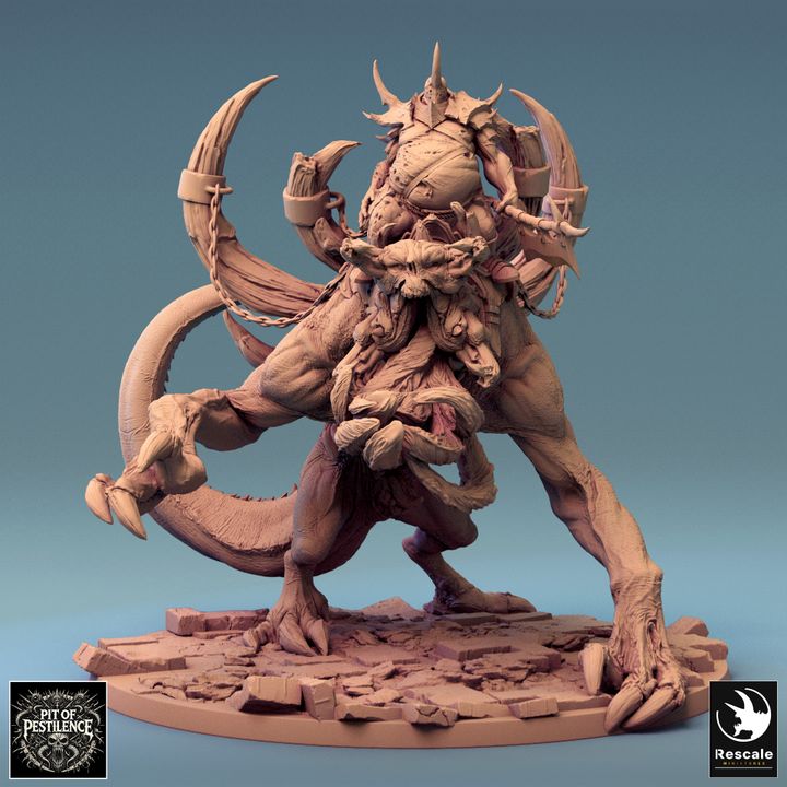 Vorathe miniature in an aggressive stance, displaying menacing details with twisted horns and muscular features, perfect for dark and eerie TTRPG encounters.