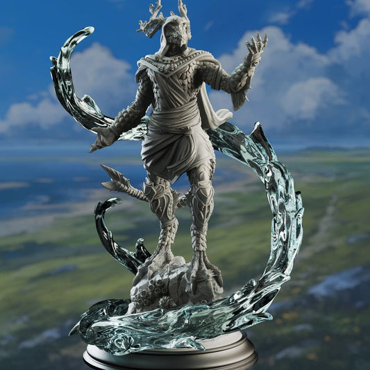 The Dragonborn of the Sea, posed with swirling water elements. Designed for use in various tabletop RPGs like Dungeons & Dragons, Pathfinder, and Warhammer.