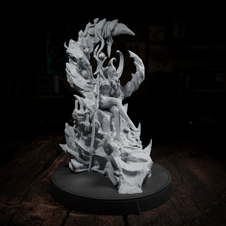 Side view of Abandoned King on his throne, showcasing twisted forest details, ideal for fantasy miniatures.