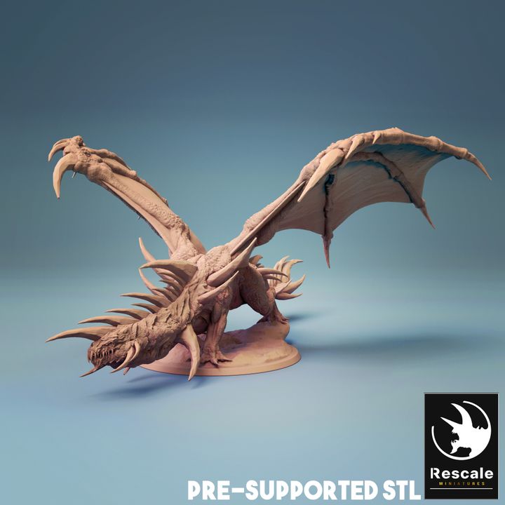 An intricately designed Adult Crystal Dragon miniature with large wings and sharp crystalline details, ideal for tabletop RPGs and fantasy miniature collections.