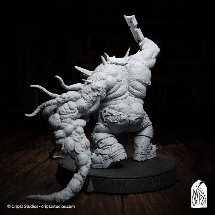 Back view of the Boarhog Butcher, displaying its muscular build and the intricate details of its worn armor.