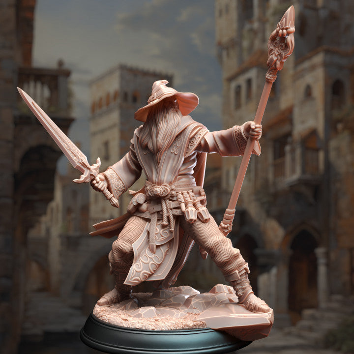 Evocation Master Wizard Artemis of Canos 3D printed miniature for Dungeons & Dragons, Age of Sigmar, Frostgrave, and Pathfinder tabletop games