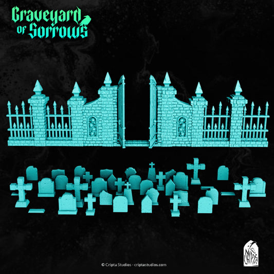 Graveyard of Sorrows Scatter Terrain (Gate, Tombstones, and Statue)