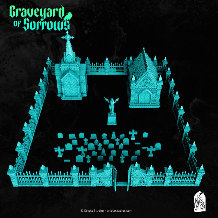 Graveyard of Sorrows Scatter Terrain (Gate, Tombstones, and Statue)