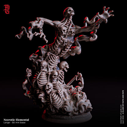 Necrotic Elemental, a swirling mass of skeletal remains exuding dark energy, depicted in a detailed miniature for dark fantasy tabletop RPGs.