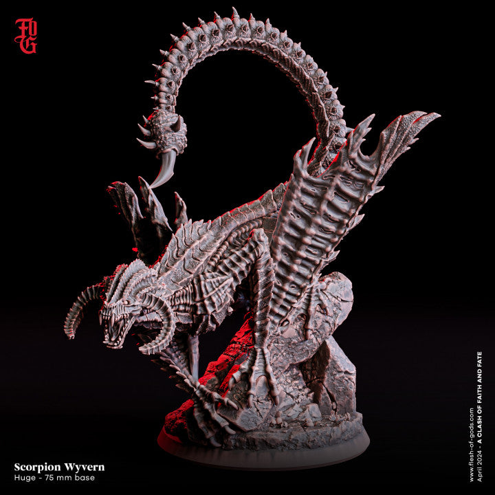 Scorpion Wyvern, a hybrid creature with draconic features and a venomous scorpion stinger, depicted in a detailed miniature for dark fantasy tabletop RPGs.