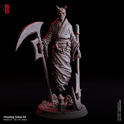 Yokai, Ghost, Spirit, Scythe, RPG Miniature, D&D, Pathfinder, Warhammer, 25 mm Base, Eastern Folklore, Floating Yokai