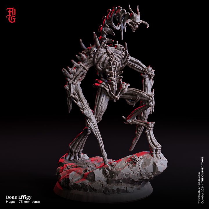 A massive skeletal creature with twisted bones and an imposing presence. Perfect as a warlock patron for pact of the bone warlocks in dark fantasy tabletop RPGs like Dungeons & Dragons or Pathfinder.