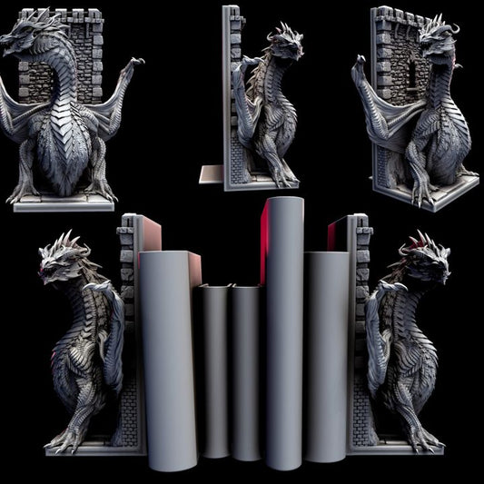 Red Dragon Book Ends Shelf Decor