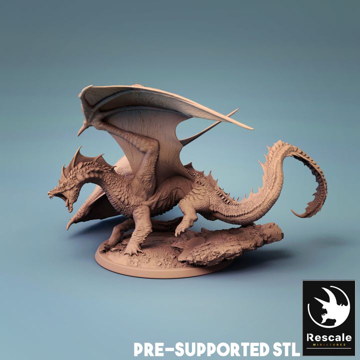 A highly detailed miniature of a Young Brine Dragon, poised in a low stance with its wings partially extended and tail curling around its base. The dragon’s scales are meticulously sculpted, showcasing its youthful strength and agility. Perfect for adding a dynamic element to tabletop gaming or as a collectible display piece.