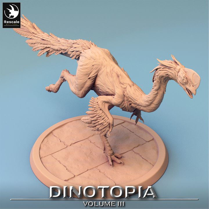 Oviraptor figurine shown in a sprinting pose, highlighting its agile form.