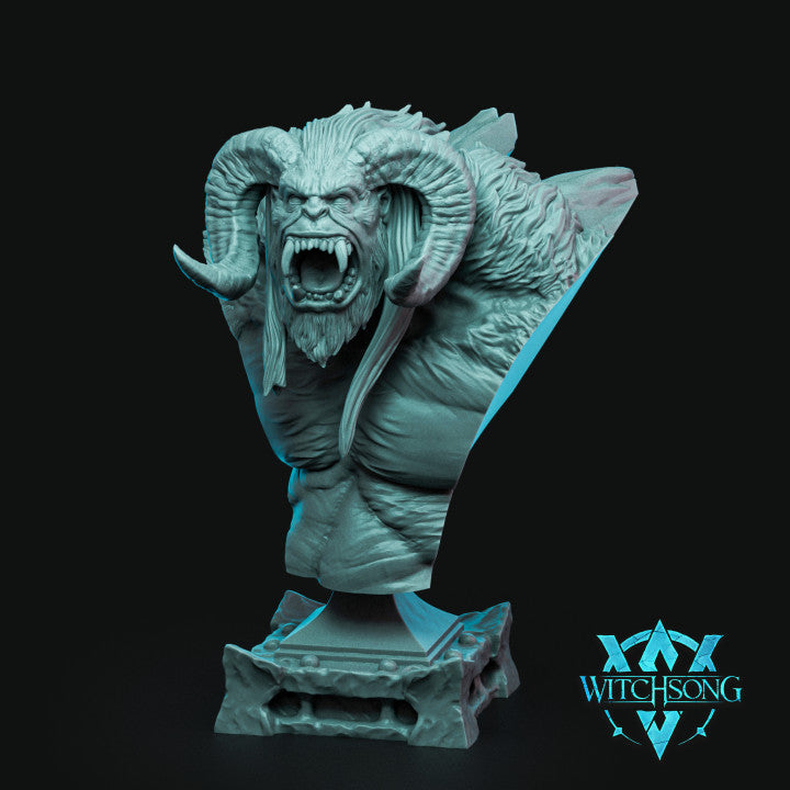 Dreadfrost Yeti bust with large horns and a fierce expression in a fantasy-themed miniature.