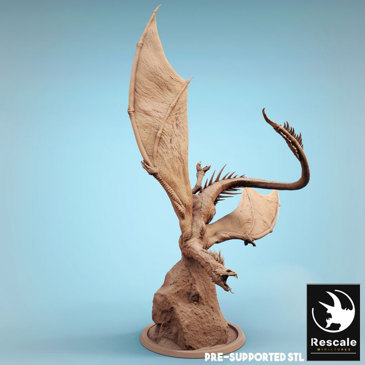 Dragon-like Vouivre drone diving toward the ground with wings extended and claws outstretched. Great for use in sci-fi and fantasy tabletop RPGs like Starfinder or Dungeons and Dragons.