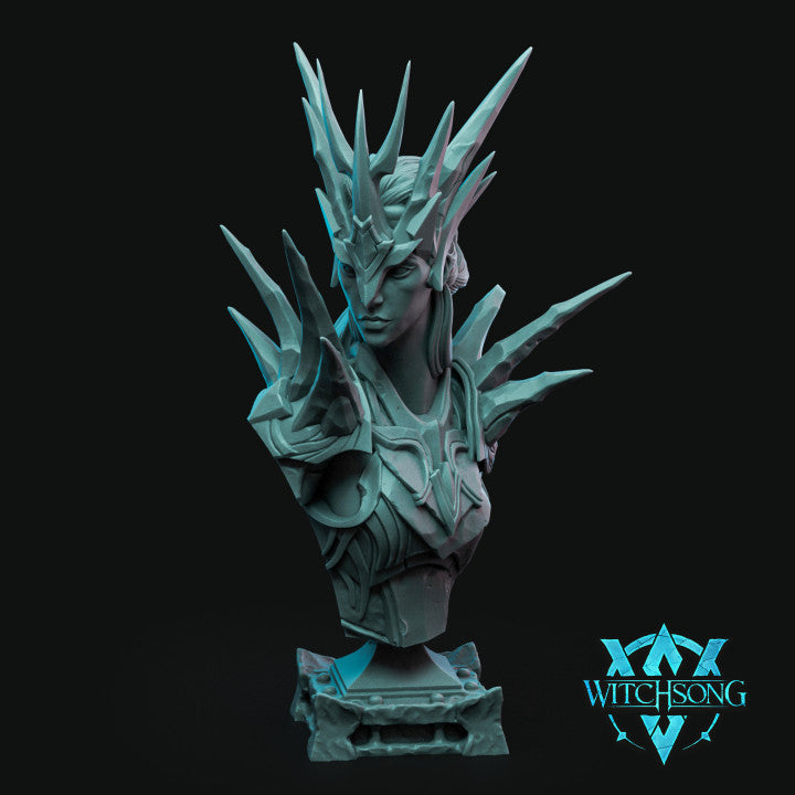 A bust of the Frost Queen, showcasing her sharp features, ice-themed crown, and armored shoulders. Perfect for painters looking to capture the essence of a powerful winter ruler.